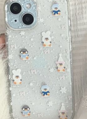 小红书日韩风雪花星星小企鹅适用苹果14手机壳iPhone11/12/13/15promax透明6/7/8plus软套4/5防摔保护xmax/xr