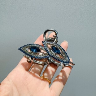 气质蓝色树叶水钻中号抓夹后脑勺半扎发鲨鱼夹高级感盘发妈妈发夹