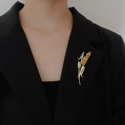 轻奢高级感麦穗胸针男士西装胸花领针大麦水晶别针装饰衣服配饰女