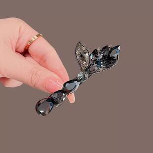 高级感后脑勺半扎夹子头饰弹簧夹边夹顶夹发卡黑曜水晶鱼尾发夹女