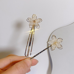 简约刘海夹子花朵水晶发卡一字夹韩国边夹头饰网红少女后脑勺发夹