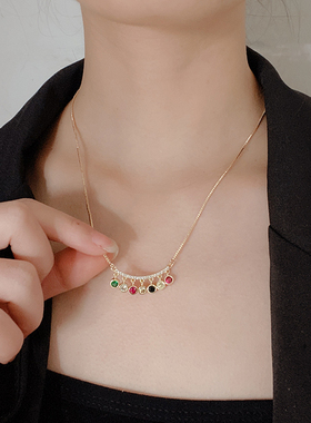 ins风七颗彩色小宝石韩国时尚网红气质项链女精致优雅锁骨链条子