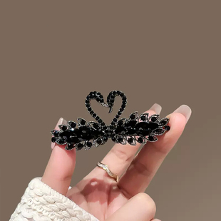 高级感黑天鹅横夹水晶发卡头饰后脑勺半扎弹簧夹子金属发夹一字夹