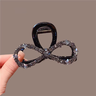 精致水钻高级感黑色发夹满钻后脑勺半扎发抓夹中号醋酸优雅发饰