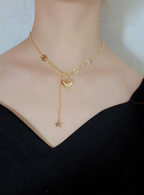 精致轻奢爱心流苏项链女秋冬小众设计感2022年新款锁骨链气质配饰