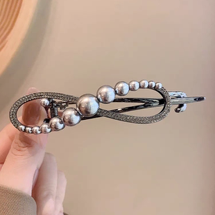 一字夹盘发抓夹高级感珍珠后脑勺发夹女头饰扭扭夹发饰鸭嘴夹发卡