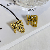 复古哑金做旧耳钉耳饰Wang字母耳环时髦高级感欧美风ins网红同款