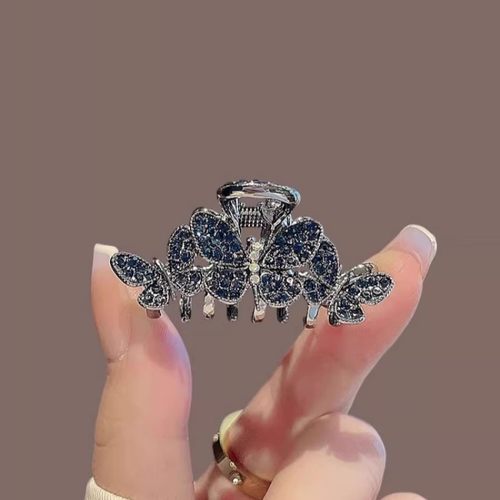 蝴蝶抓夹中号精致半扎发夹女高级感后蓝色水钻脑勺盘发鲨鱼夹发卡