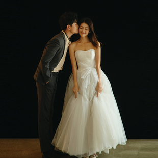 抹胸显瘦公主齐地蝴蝶结超仙森系旅拍出门纱 婚纱2025新款 新款 韩式