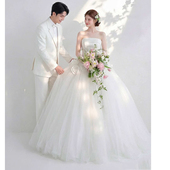 2026新款 极简风花朵抹胸婚纱显瘦公主蓬蓬裙梦幻超仙旅拍拖尾 韩式