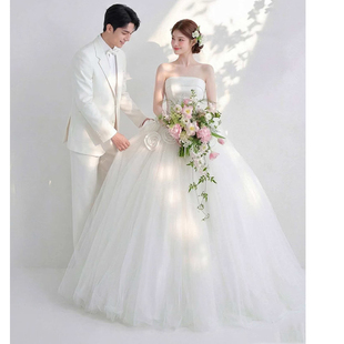 2026新款韩式极简风花朵抹胸婚纱显瘦公主蓬蓬裙梦幻超仙旅拍拖尾