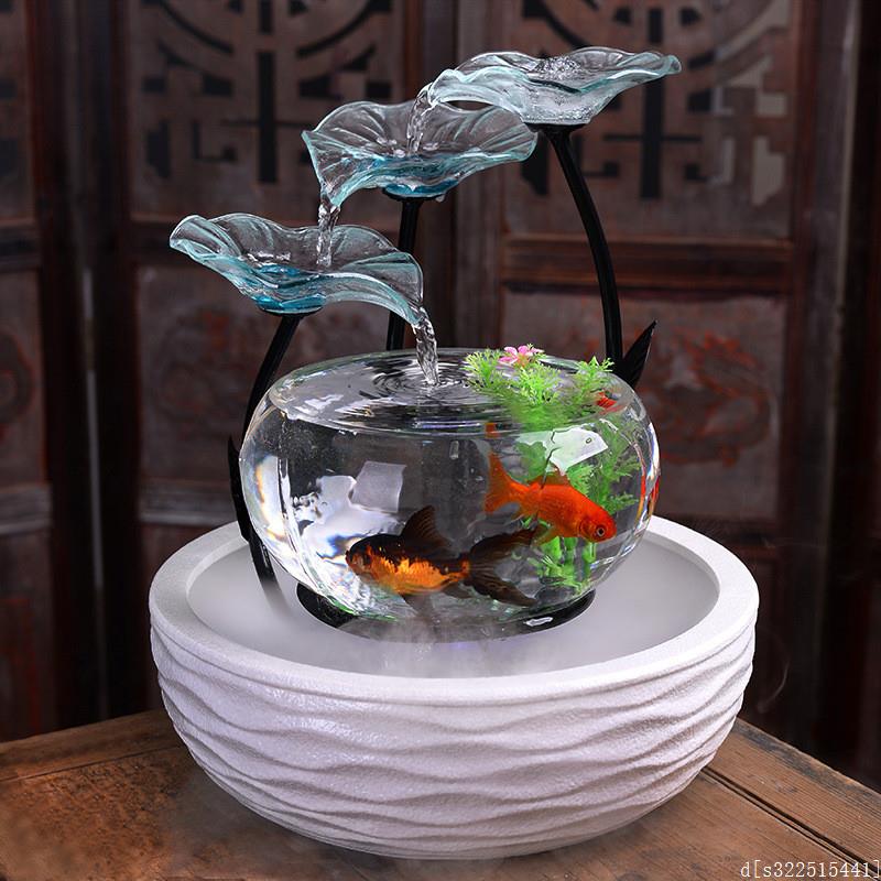 桌面流水鱼缸盆景加湿器摆件家用客厅装饰水车轮招财新家乔迁礼品
