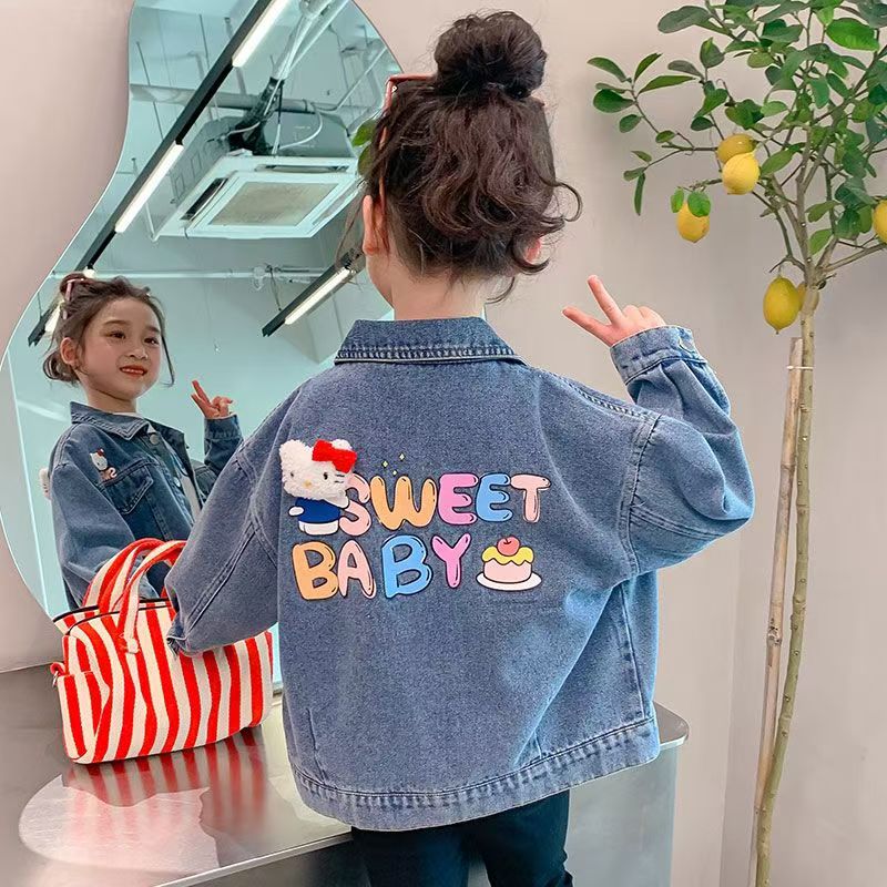 女童洋气宽松春秋季外套儿童卡通韩版牛仔衣宝宝秋装2025新款时尚