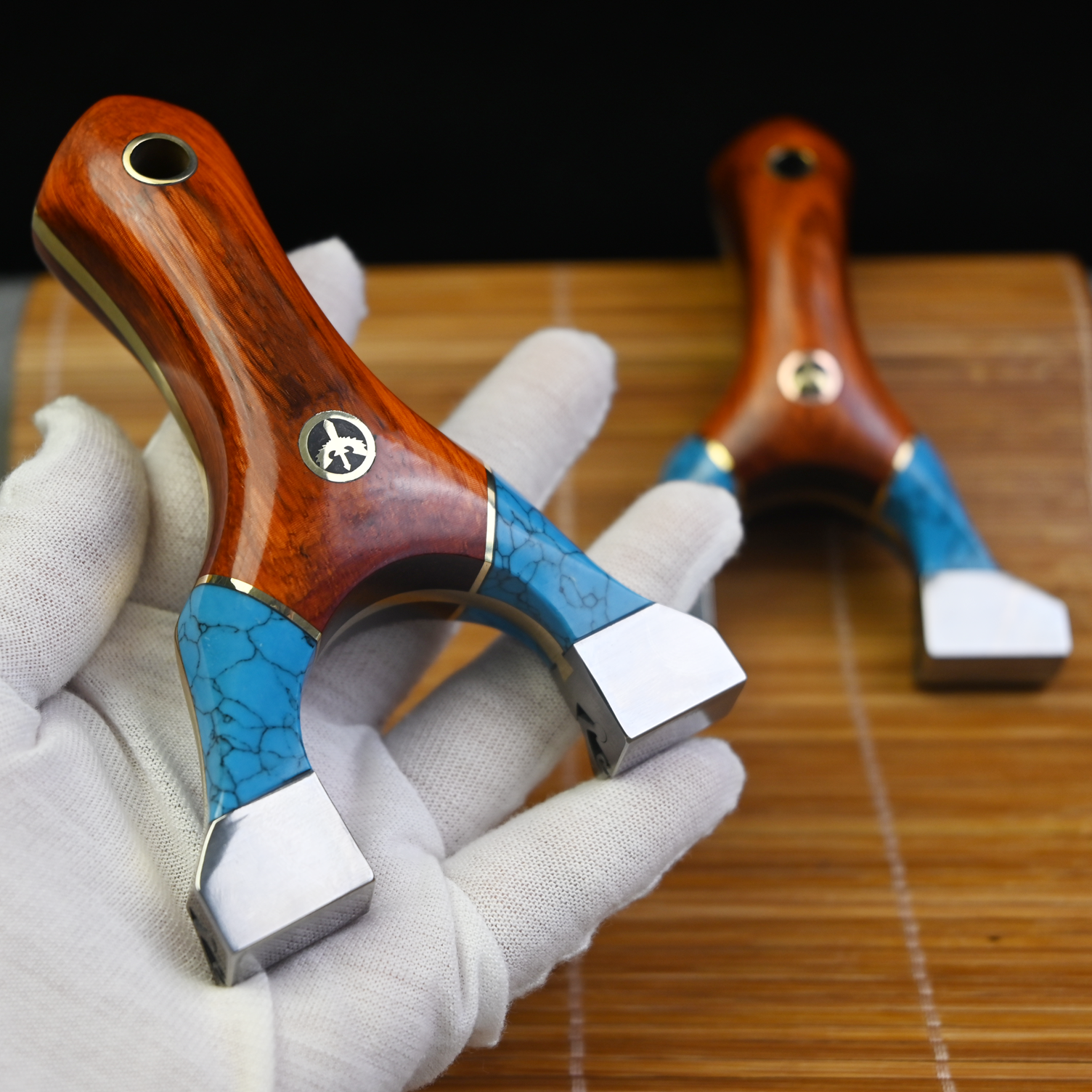 新款紫檀拼接仿绿松石钛合金龙齿