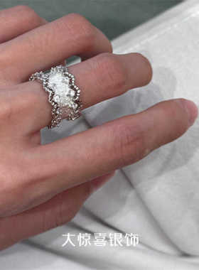 大惊喜银饰拉丝纯银戒指重工小众设计女法式轻奢高级感布风