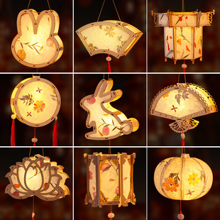 新年春节灯笼古风宫灯花草纸灯儿童手工diy制作发光灯笼元宵花灯