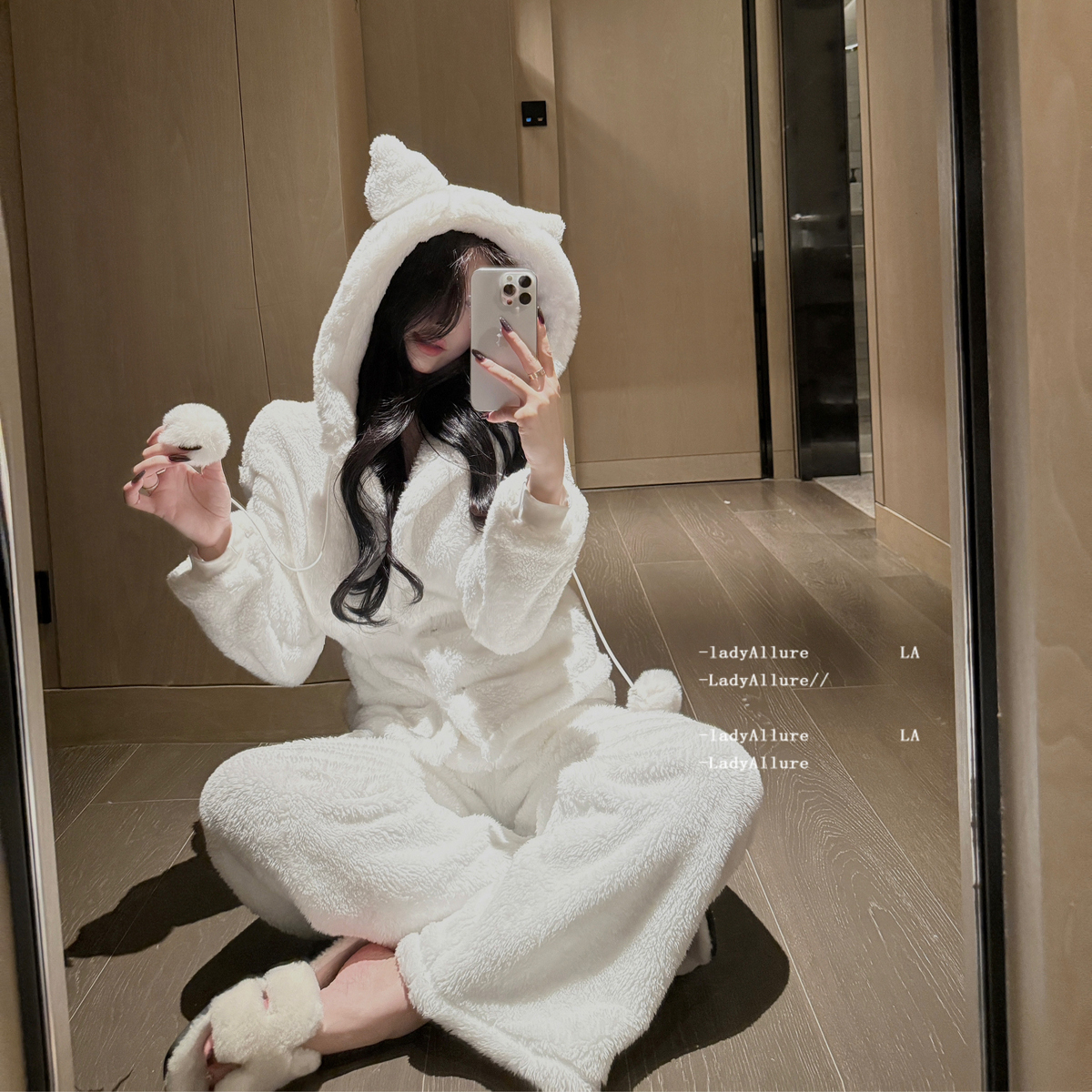 「LA」Tovia·绵软陷落丨软线系列*400g加厚双面绒连帽猫睡衣套装