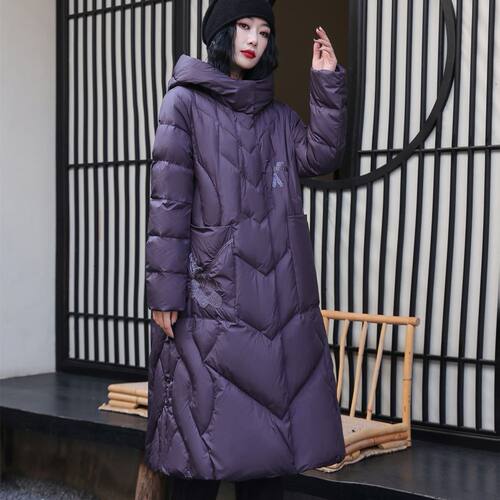 白鸭绒羽绒服女长款加厚宽松冬装新款连帽文艺复古大码保暖外套