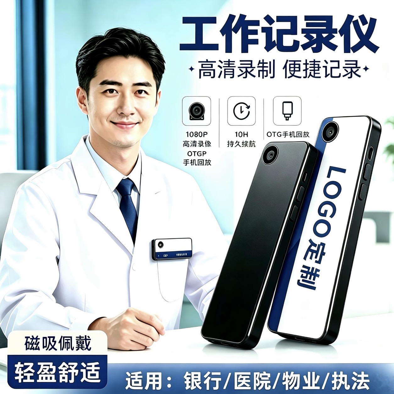 胸牌工作记录仪高清胸前磁吸佩戴相机录音录像夜视医院工作神器