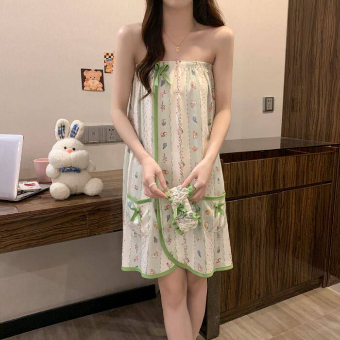 夏季薄款甜美少女卡通抹胸浴巾