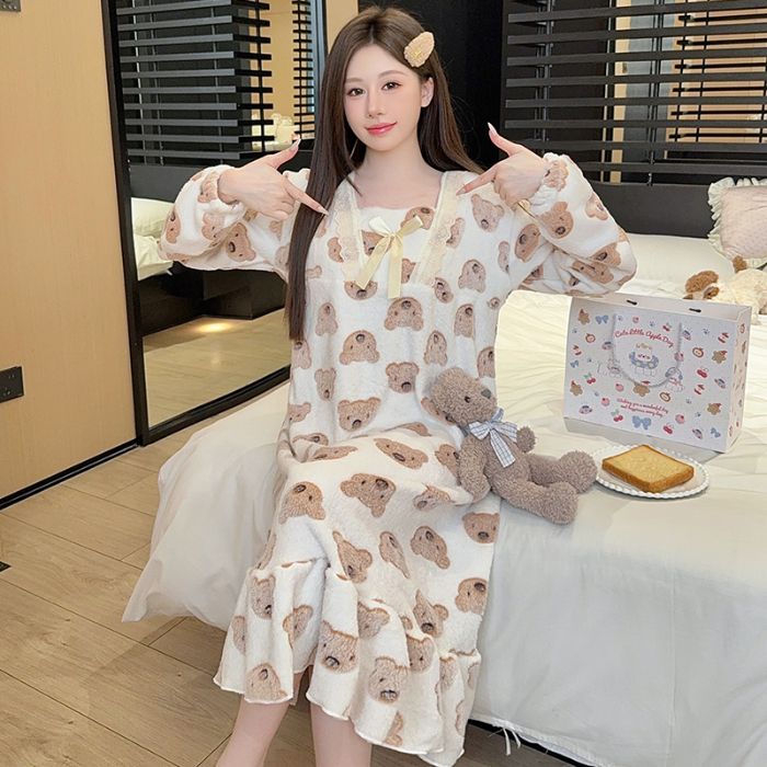 秋冬法兰绒甜美大码睡裙220斤