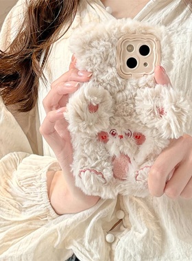 可爱秋冬天季华为mate70毛绒茸适用iPhone1617小羊手机壳带支架卡通15promax高级感黄色苹果11413创意P80情侣