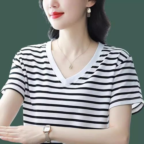 夏季2025新款纯棉短袖t恤大码女装宽松体恤衫中年妈妈洋气上衣服