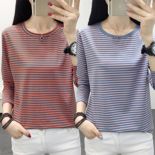 纯棉长袖T恤女遮肚子显瘦宽松版