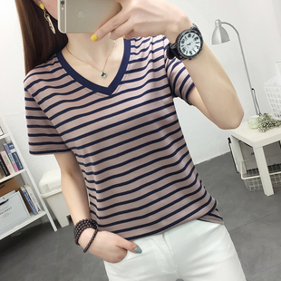 妈妈正肩宽松大码 2025新款 体恤v领中年上衣服 t恤女士夏装 纯棉短袖