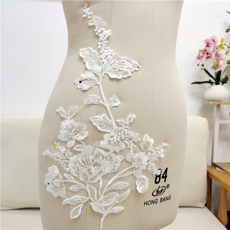 新款清仓处理布料婚纱礼服头纱棉线亮片蕾丝刺绣对花贴片DIY补丁