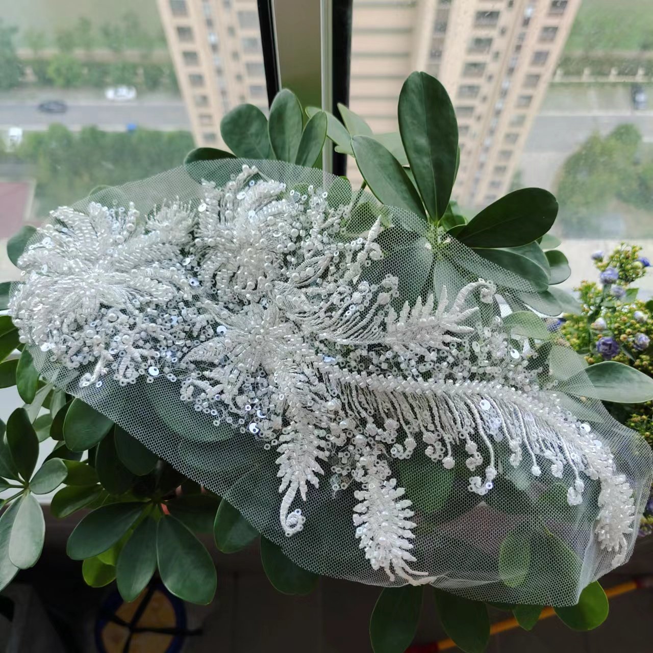 超豪华重工立体定珠亮片蕾丝花朵补丁贴花婚纱礼服童装服装DIY
