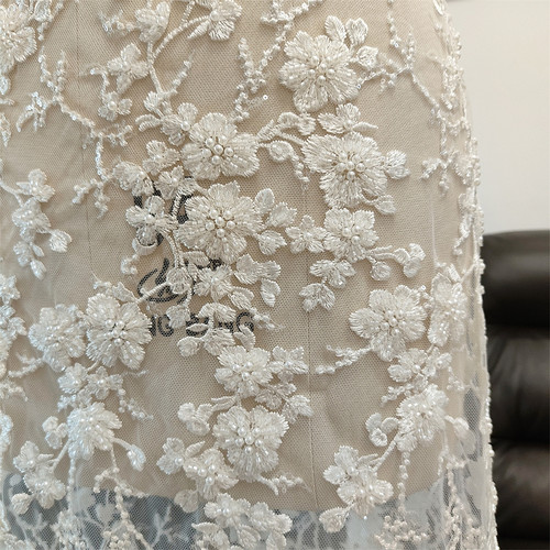 人丝婚纱礼服欧美重工钉珠面布料