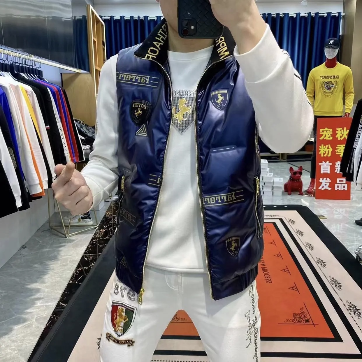 欧货版新款男士羽绒马甲立领白色高级感白鸭绒保暖背心2827P75，男装背心/马甲，星座1411A
