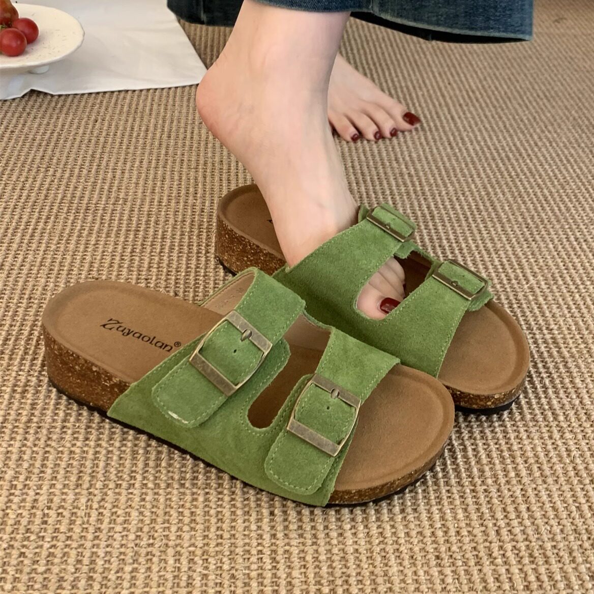 小个子5CM~增高真皮勃肯鞋女软木厚底博肯拖鞋女夏季外穿一字凉拖