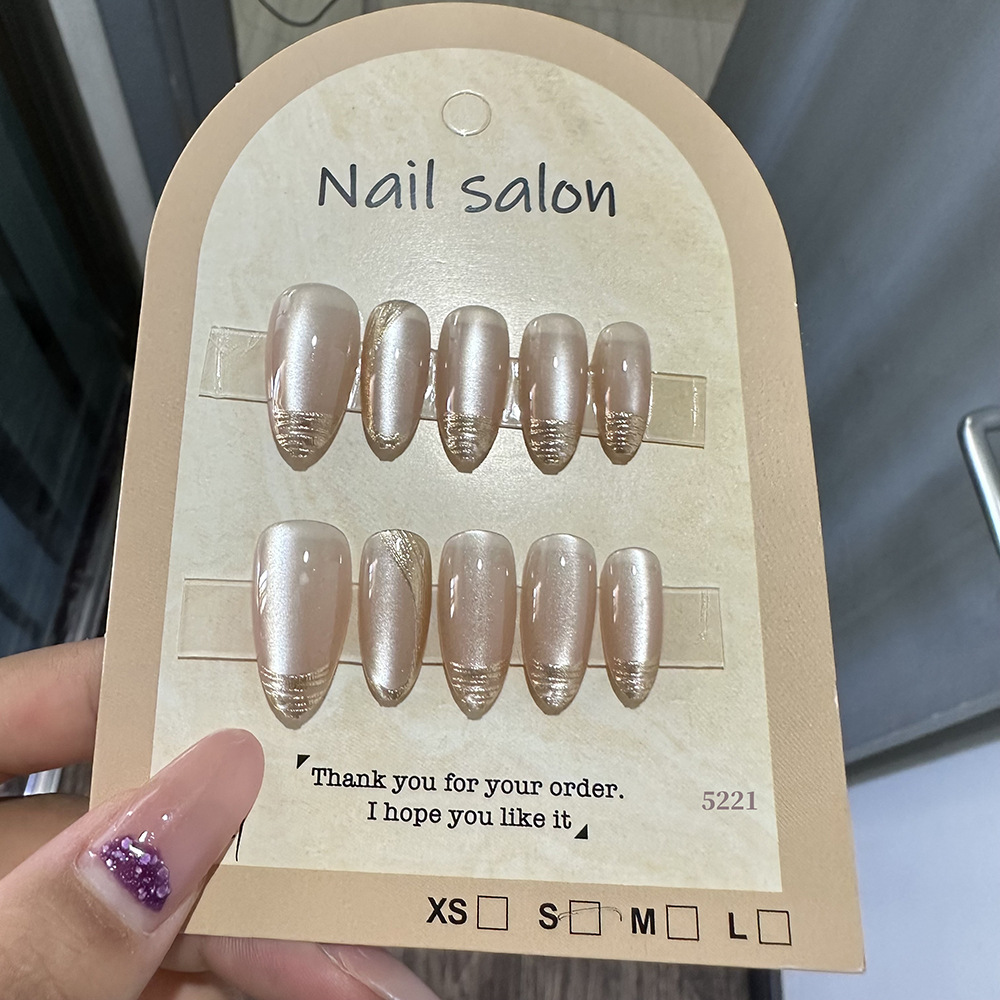 穿戴甲猫眼穿戴甲指甲贴片纯手工半手工美甲假指甲鎏金5221款式