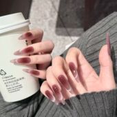 红色猫眼片指穿戴甲新年礼物安可拉红法式 尖爆闪