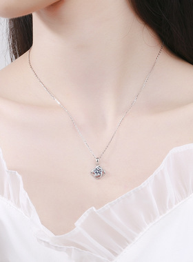 s925纯银四叶草莫桑钻项链女款
