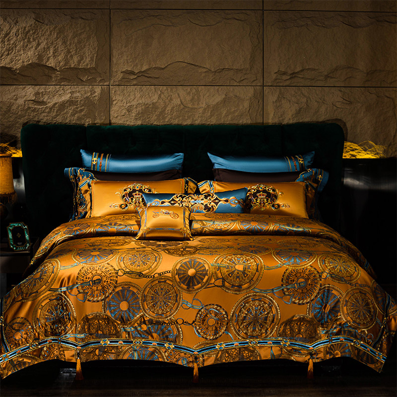 欧美式贡缎提花四件套高档别墅轻奢床上用品全棉纯棉六八件套床品