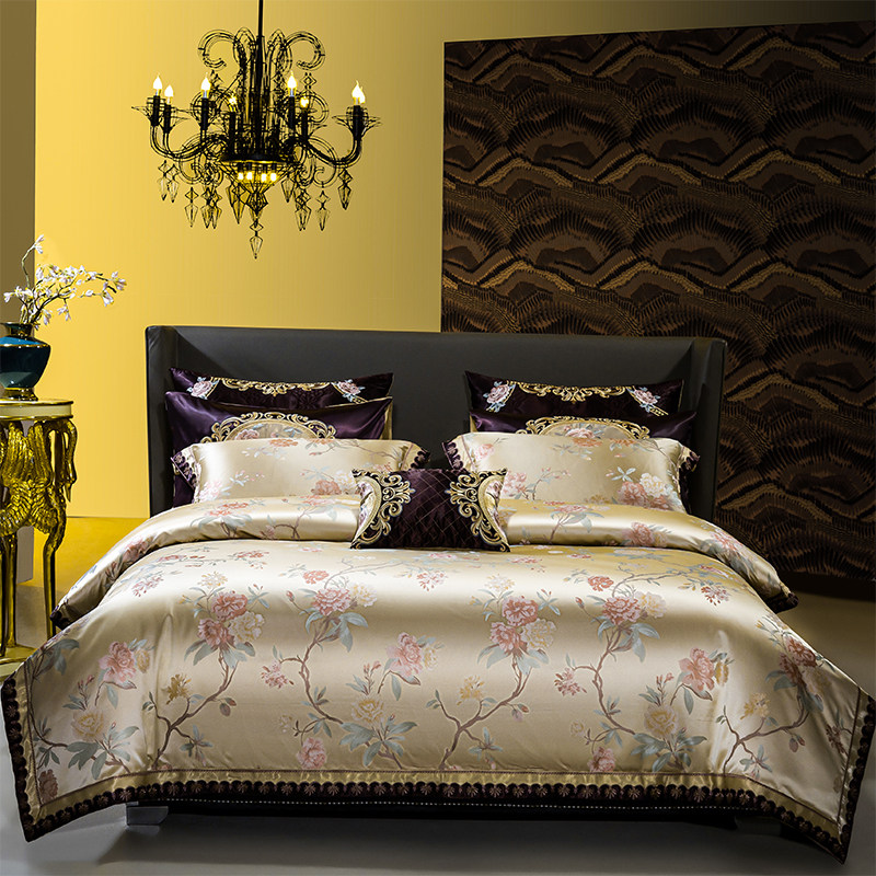 欧式高档奢华全棉纯棉床单四件套贡缎提花婚庆被套轻奢别墅样板房