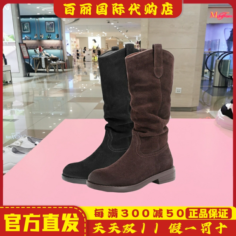 百丽复古西部靴女鞋冬新