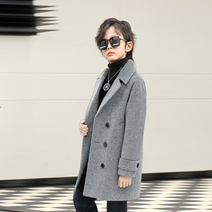 男童毛呢外套加绒加厚中长款中大儿童装2025秋冬新款男孩呢子大衣