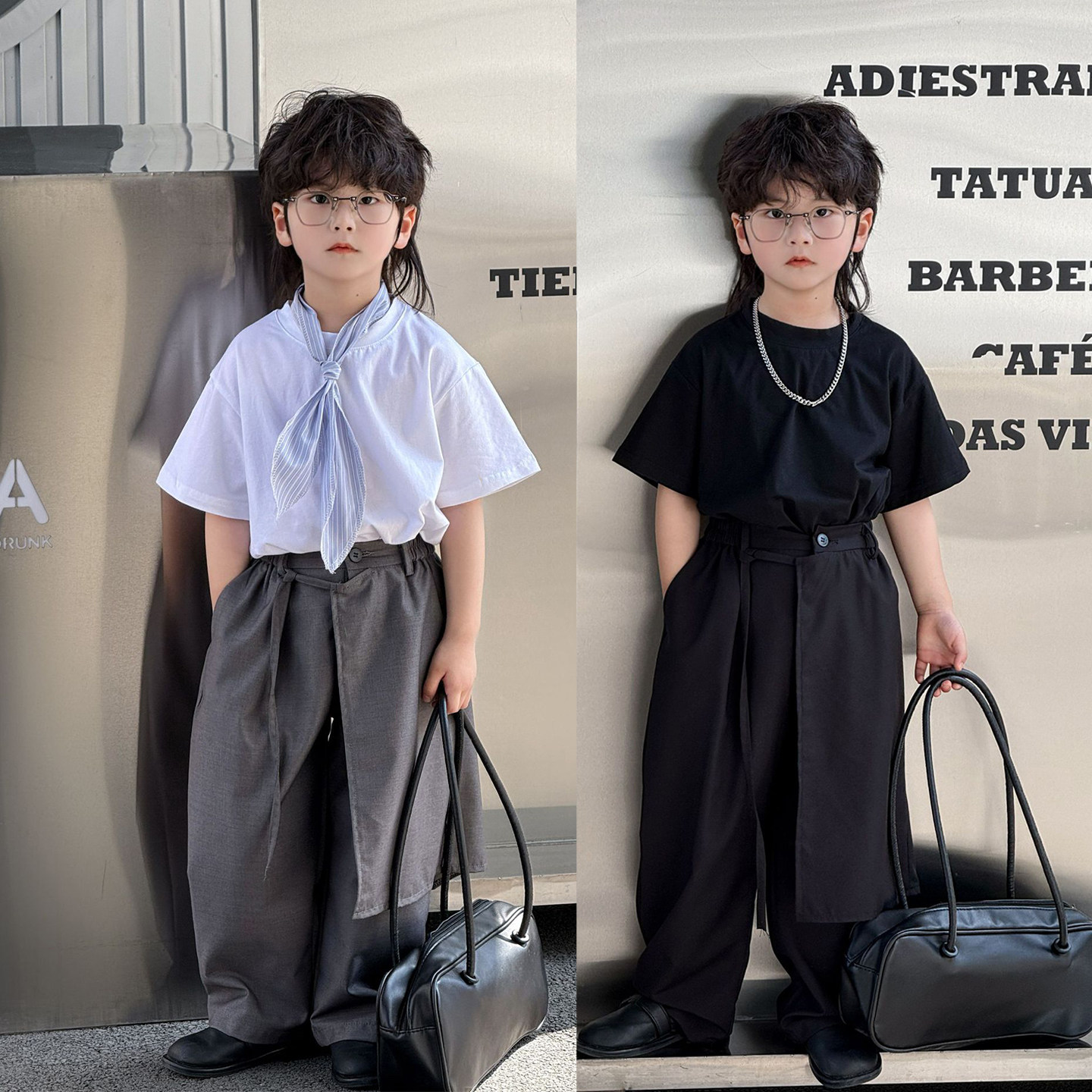 男童礼服套装儿童西装休闲春夏白色t恤 男孩西裤韩版洋气走秀表演