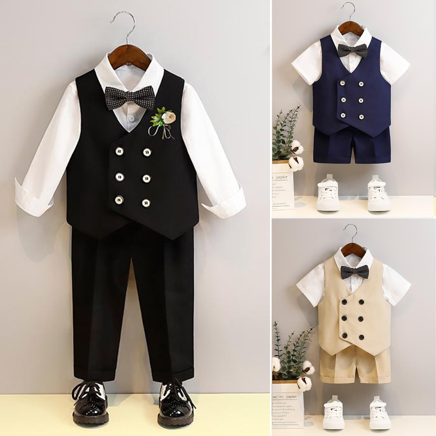儿童西装套装男童春夏男孩周岁英伦走秀演出服花童幼儿园主持礼服