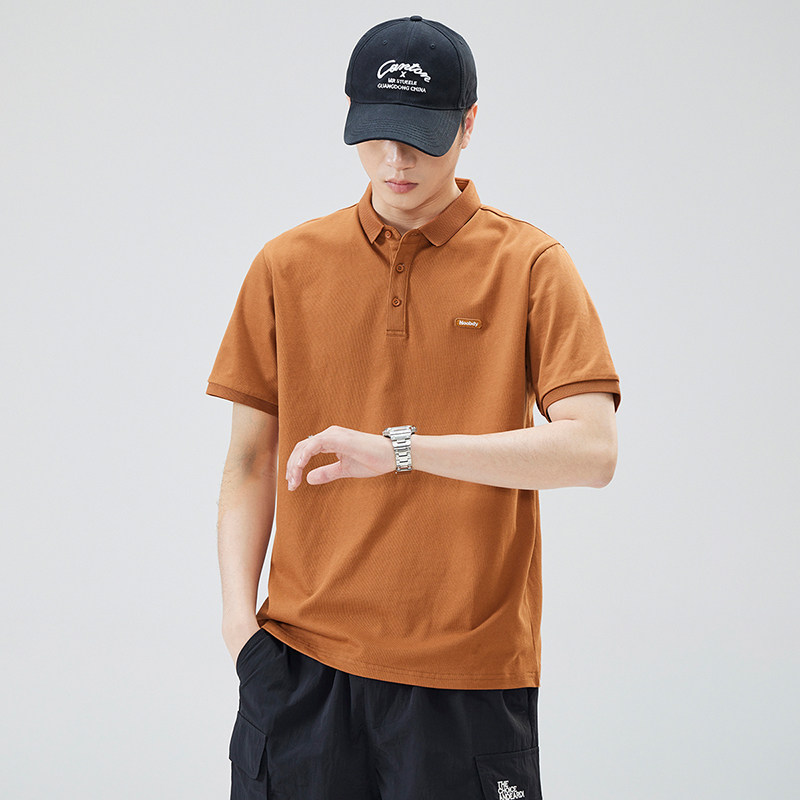 纯棉polo衫短袖男款橘色夏季高级感黄橙色痞帅翻领男士t恤上衣