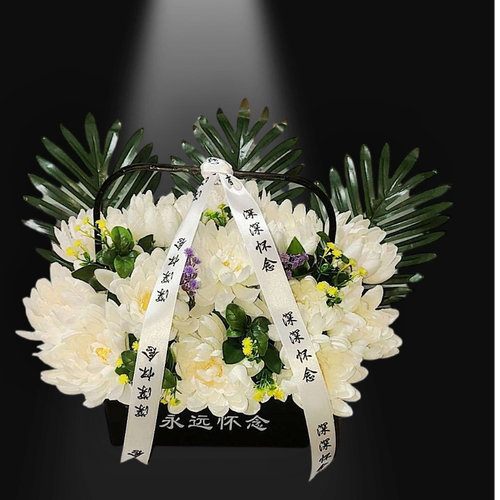 清明节扫墓花篮祭祀用品墓地装饰花篮盒手提仿真花菊花手捧花批发