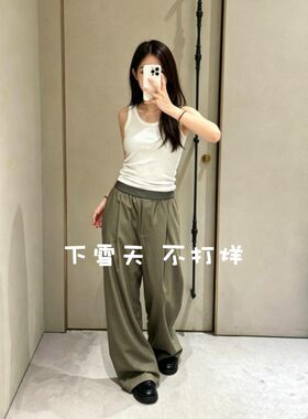老萝家！鼎级！女士秋季精纺羊毛织带阔腿裤休闲裤
