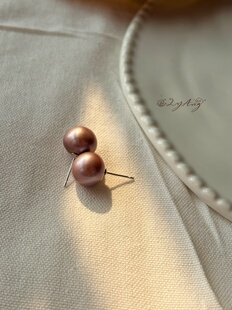 珍珠师甄选天然淡水爱迪生正圆强光珍珠女耳钉轻奢百搭妩媚紫耳饰