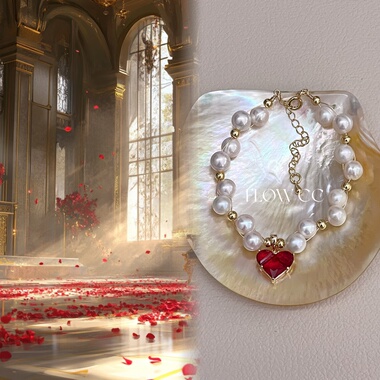 原创小众vintage天然珍珠桃心复古宫廷搭配简约女手链百搭礼物