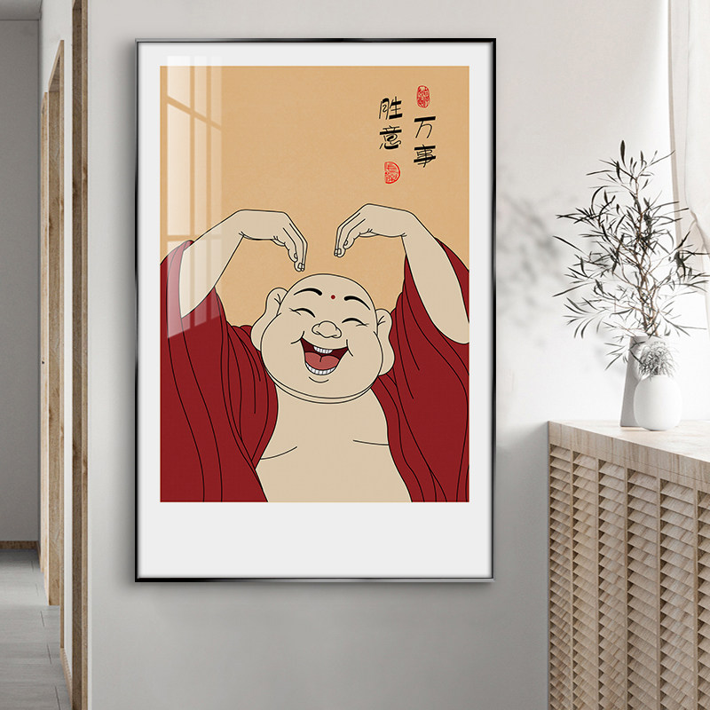 笑口常开弥勒佛挂画墙壁禅意客厅餐厅饭厅厨房装饰画简约茶室字画