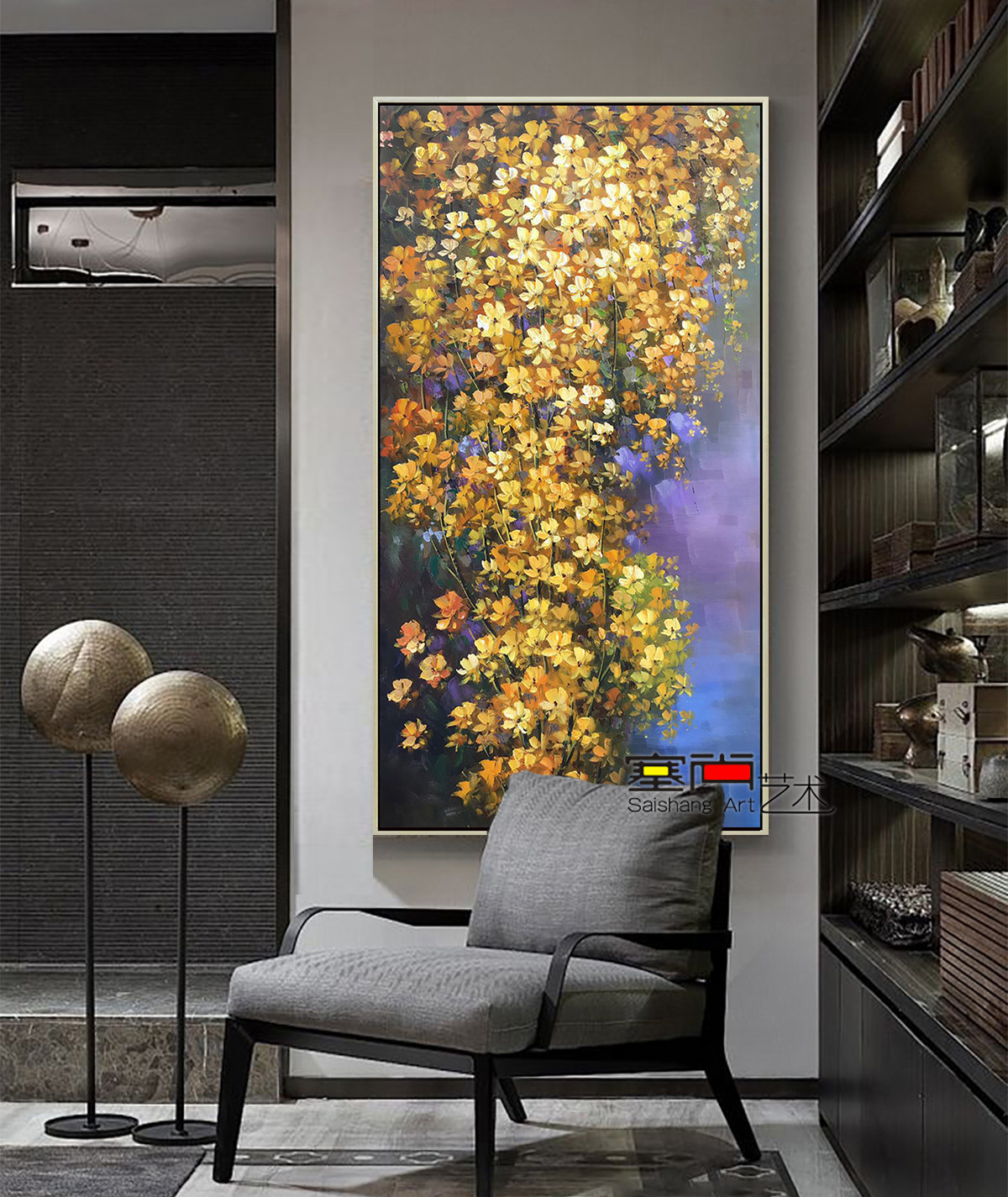 《漫步春天》入户玄关装饰画美式油画欧式走廊过道画竖版现代简约